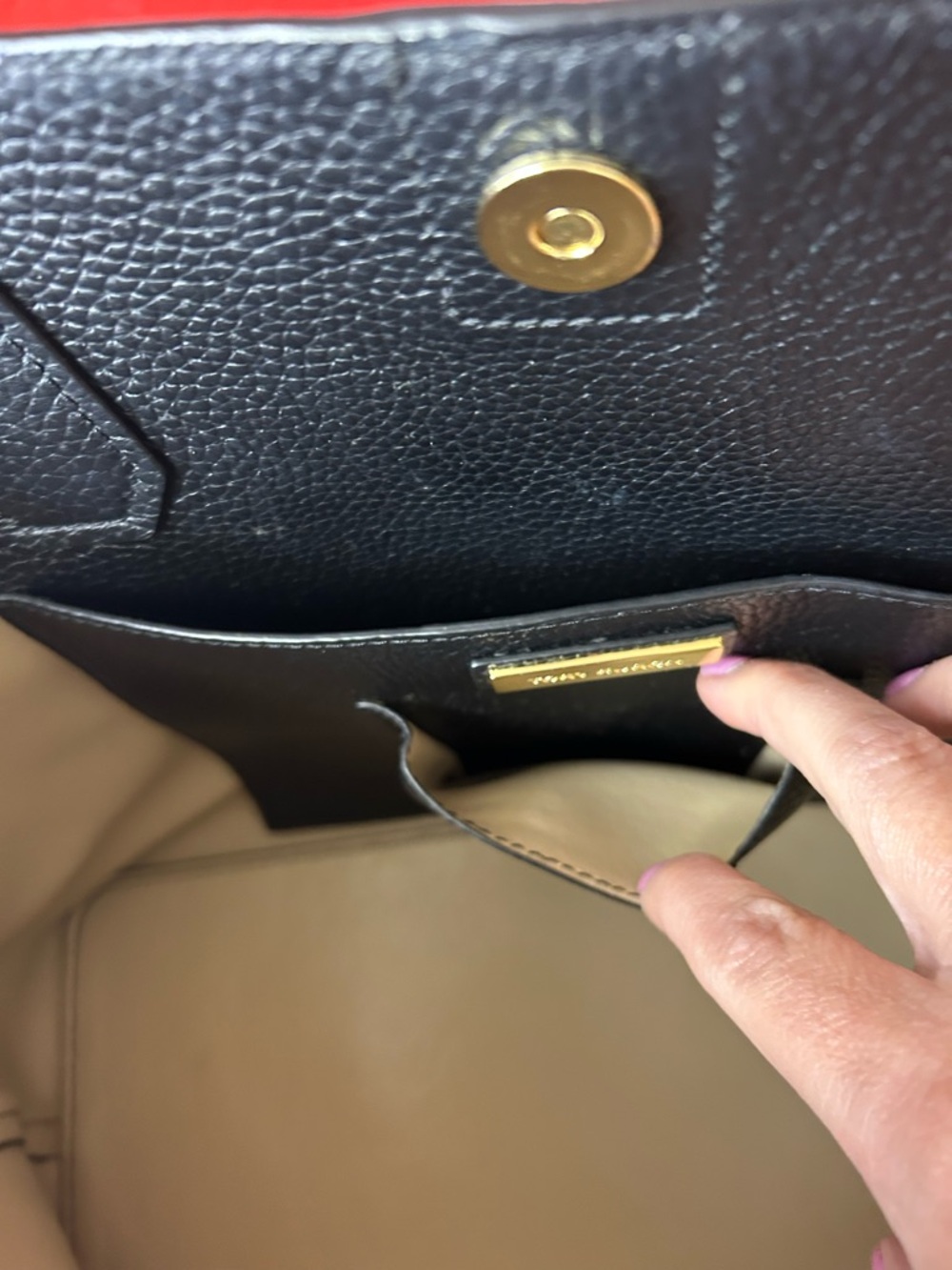 Tory Burch Black Pebbled Leather Tote with Gold Logo - Picture 9 of 14